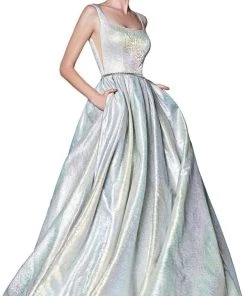 Cinderella Divine - KC880 Floral Square Pleated Ballgown Formal Gowns