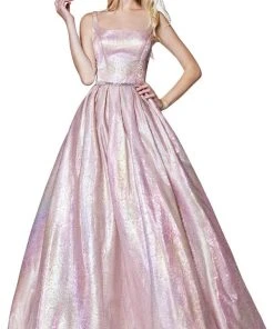 Cinderella Divine - KC880 Floral Square Pleated Ballgown Formal Gowns