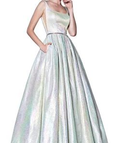 Cinderella Divine - KC880 Floral Square Pleated Ballgown Formal Gowns