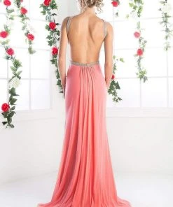 Cinderella Divine - KD019 Beaded Illusion Cutout Backless Gown