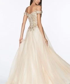 Cinderella Divine - KV1032 Beaded Off-Shoulder A-Line Gown