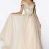 Cinderella Divine - KV1032 Beaded Off-Shoulder A-Line Gown