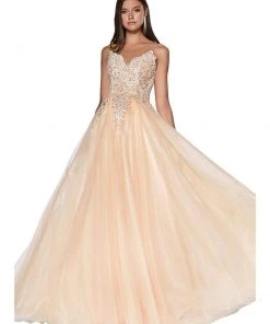 Cinderella Divine - KV1037 Adorned Lace Bodice Tulle Gown Formal Gowns