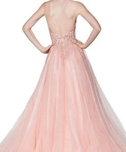 Cinderella Divine - KV1037 Adorned Lace Bodice Tulle Gown Formal Gowns