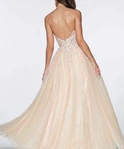 Cinderella Divine - KV1037 Adorned Lace Bodice Tulle Gown Formal Gowns