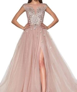 Cinderella Divine - KV1039 Beaded Lace Bateau Tulle Ballgown