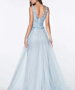 Formal Gowns Cinderella Divine - KV1040 Embroidered Lace High Slit A-Line Gown 8 Formal Gowns Cinderella Divine - KV1040 Embroidered Lace High Slit A-Line Gown