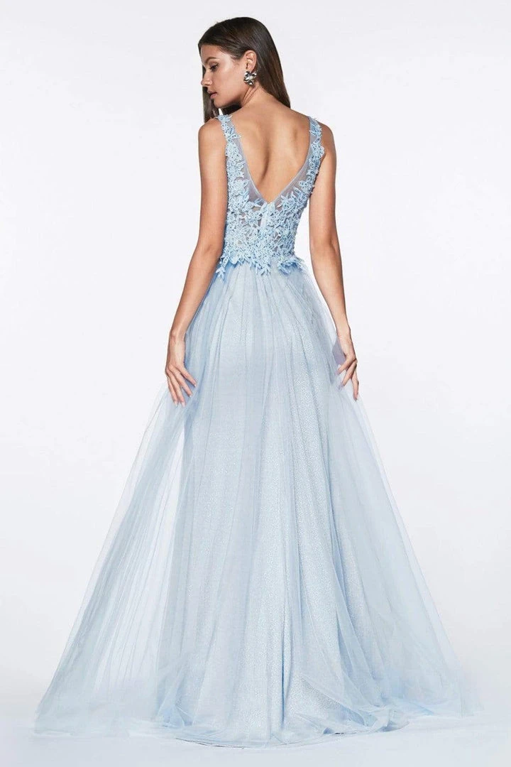 Formal Gowns Cinderella Divine - KV1040 Embroidered Lace High Slit A-Line Gown 4 Formal Gowns Cinderella Divine - KV1040 Embroidered Lace High Slit A-Line Gown