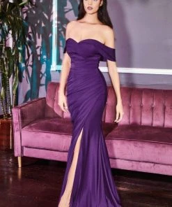 Cinderella Divine - KV1050 Off Shoulder Fitted Jersey Evening Gown Formal Gowns