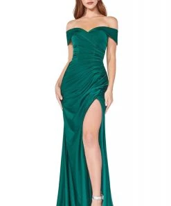 Cinderella Divine - KV1050 Off Shoulder Fitted Jersey Evening Gown Formal Gowns