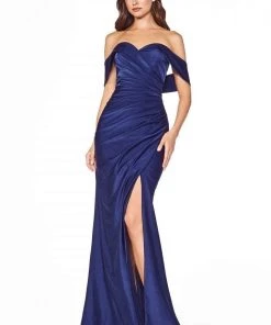 Cinderella Divine - KV1050 Off Shoulder Fitted Jersey Evening Gown Formal Gowns