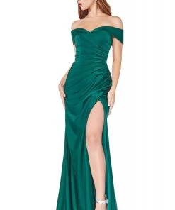 Cinderella Divine - KV1050 Off Shoulder Fitted Jersey Evening Gown Formal Gowns