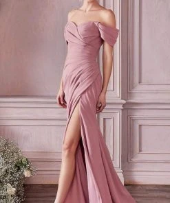 Cinderella Divine KV1057C - Off Shoulder Crepe Long Dress Formal Gowns