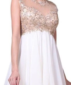 Cinderella Divine - Lace Appliqued Bodice Empire Waist Cocktail Dress 71 - 1 Pc Cream In Size 12 Available Cocktail Dresses