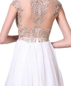 Cinderella Divine - Lace Appliqued Bodice Empire Waist Cocktail Dress 71 - 1 Pc Cream In Size 12 Available Cocktail Dresses