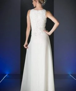 Cinderella Divine - Lace Bateau Neck Chiffon A-line Dress