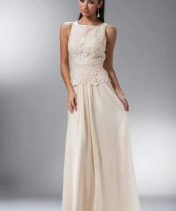 Cinderella Divine - Lace Bateau Neck Chiffon A-line Dress