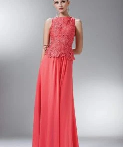 Cinderella Divine - Lace Bateau Neck Chiffon A-line Dress