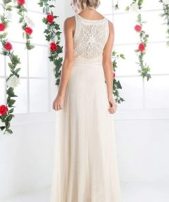 Formal Gowns Cinderella Divine - Lace Embroidered Bateau Neck Sheath Dress