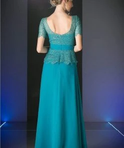 Formal Gowns Cinderella Divine - Lace Short Sleeve Illusion Bateau Sheath Dress