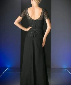 Formal Gowns Cinderella Divine - Lace Short Sleeve Illusion Bateau Sheath Dress