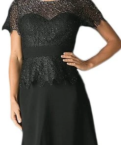 Formal Gowns Cinderella Divine - Lace Short Sleeve Illusion Bateau Sheath Dress