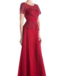 Formal Gowns Cinderella Divine - Lace Short Sleeve Illusion Bateau Sheath Dress