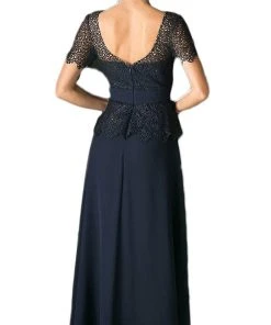 Formal Gowns Cinderella Divine - Lace Short Sleeve Illusion Bateau Sheath Dress