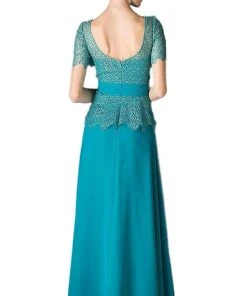 Formal Gowns Cinderella Divine - Lace Short Sleeve Illusion Bateau Sheath Dress