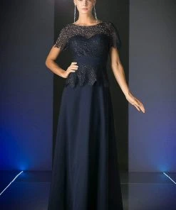 Formal Gowns Cinderella Divine - Lace Short Sleeve Illusion Bateau Sheath Dress