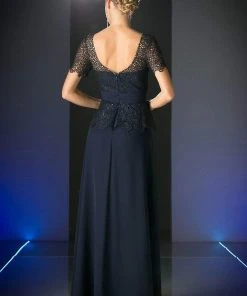 Formal Gowns Cinderella Divine - Lace Short Sleeve Illusion Bateau Sheath Dress