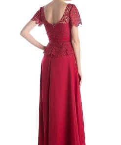Formal Gowns Cinderella Divine - Lace Short Sleeve Illusion Bateau Sheath Dress
