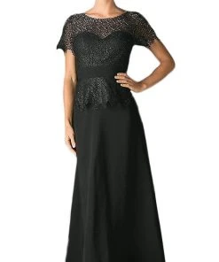 Formal Gowns Cinderella Divine - Lace Short Sleeve Illusion Bateau Sheath Dress