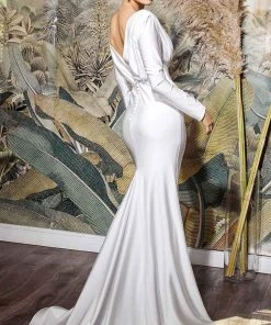 Cinderella Divine - Long Sleeve Mermaid Bridal Gown CD0169 - 1 Pc Off White In Size L Available