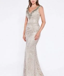 Cinderella Divine - ML2900 Beaded Ornate Lace Sheath Gown Formal Gowns