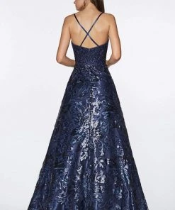 Formal Gowns Cinderella Divine - ML923 Sequined Deep V-neck A-line Dress