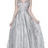 Cinderella Divine - ML929 Floral Glitter Plunging V-Neck Gown Formal Gowns