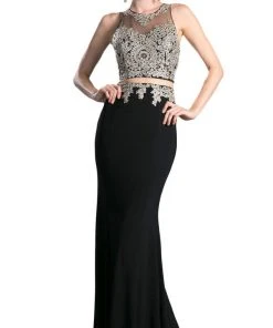 Cinderella Divine - Mock Two Piece Lace Embroidered Fitted Dress Formal Gowns