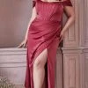 Cinderella Divine - Off Shoulder Corset Prom Dress 7484 - 1 Pc Rosewood In Size 6 Available Formal Gowns