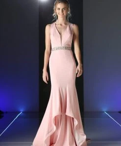 Cinderella Divine - P107 Bead Accented Deep V-neck Trumpet Dress 14 Cinderella Divine - P107 Bead Accented Deep V-neck Trumpet Dress