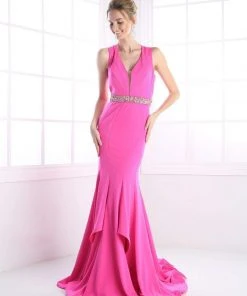 Cinderella Divine - P107 Bead Accented Deep V-neck Trumpet Dress 12 Cinderella Divine - P107 Bead Accented Deep V-neck Trumpet Dress