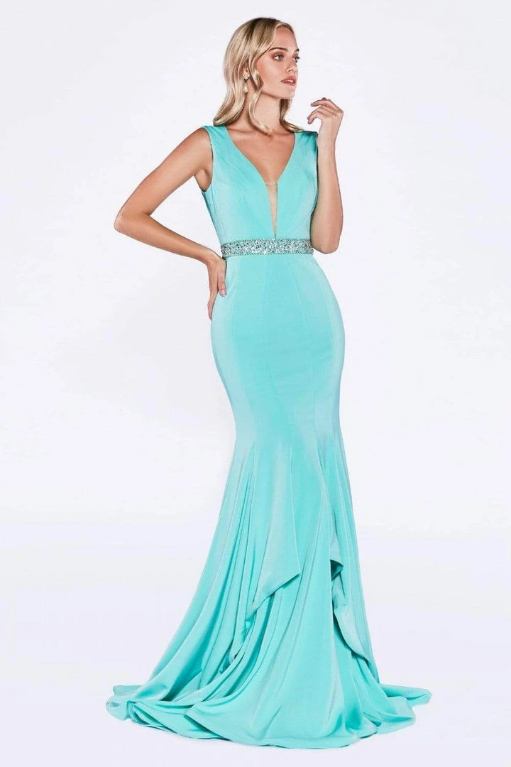 Cinderella Divine - P107 Bead Accented Deep V-neck Trumpet Dress 5 Cinderella Divine - P107 Bead Accented Deep V-neck Trumpet Dress