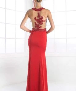 Formal Gowns Cinderella Divine - P108 Beaded Back Long Sheath Dress 5 Formal Gowns Cinderella Divine - P108 Beaded Back Long Sheath Dress