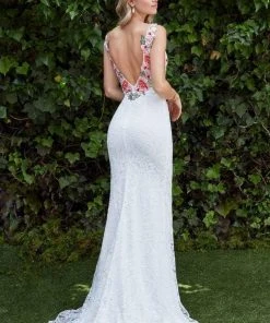 Cinderella Divine - P207 Floral Applique Lace Sheath Gown Formal Gowns 6 Cinderella Divine - P207 Floral Applique Lace Sheath Gown Formal Gowns