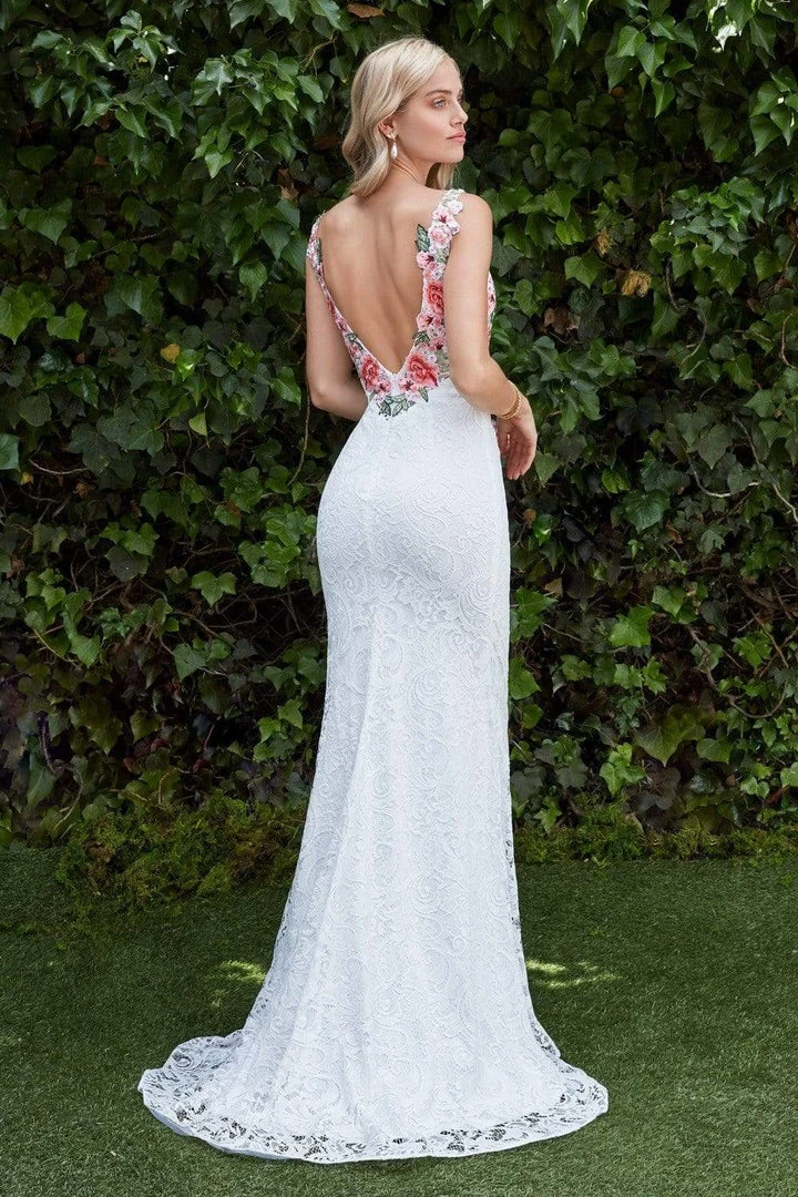 Cinderella Divine - P207 Floral Applique Lace Sheath Gown Formal Gowns 4 Cinderella Divine - P207 Floral Applique Lace Sheath Gown Formal Gowns