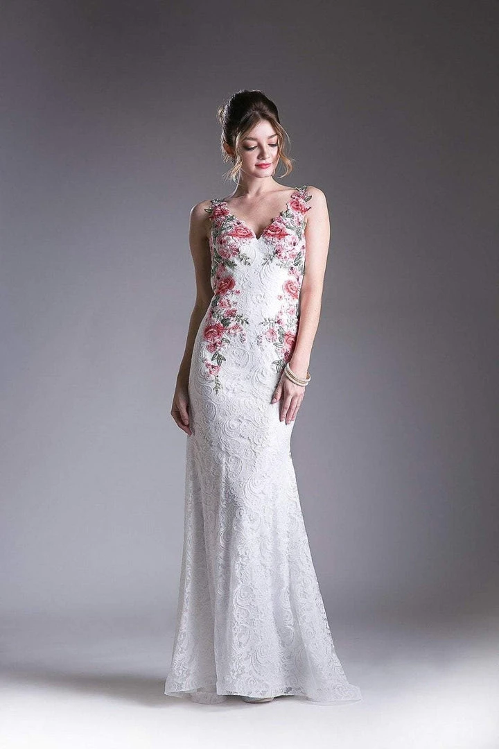 Cinderella Divine - P207 Floral Applique Lace Sheath Gown Formal Gowns 5 Cinderella Divine - P207 Floral Applique Lace Sheath Gown Formal Gowns