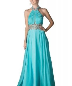 Formal Gowns Cinderella Divine - PC905 Ruched Cutout Halter Chiffon Gown