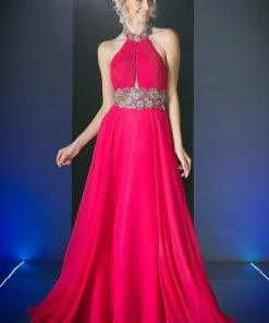 Formal Gowns Cinderella Divine - PC905 Ruched Cutout Halter Chiffon Gown