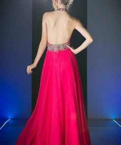 Formal Gowns Cinderella Divine - PC905 Ruched Cutout Halter Chiffon Gown