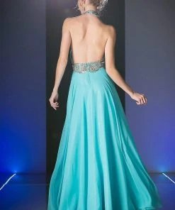 Formal Gowns Cinderella Divine - PC905 Ruched Cutout Halter Chiffon Gown